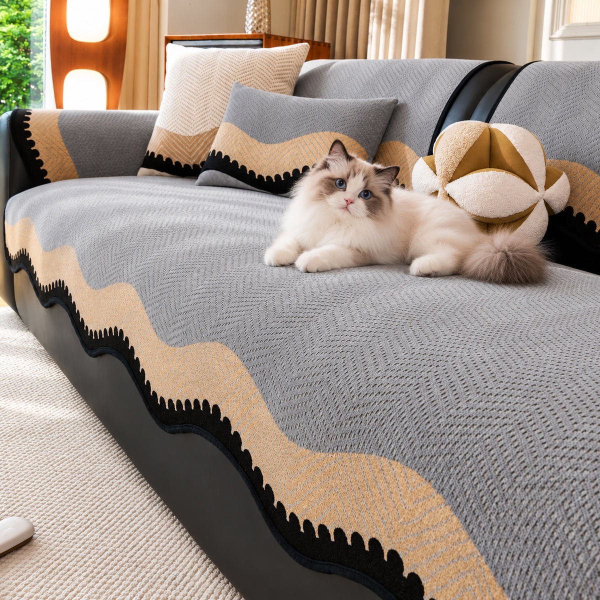 Chenille Sofa Cover | Wavy Edge Non-Slip | Machine Washable