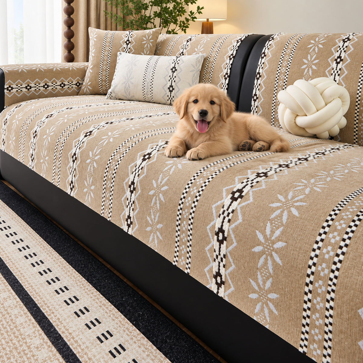 Nordic Geometric Chenille Sofa Cover | Non-Slip & Machine Washable