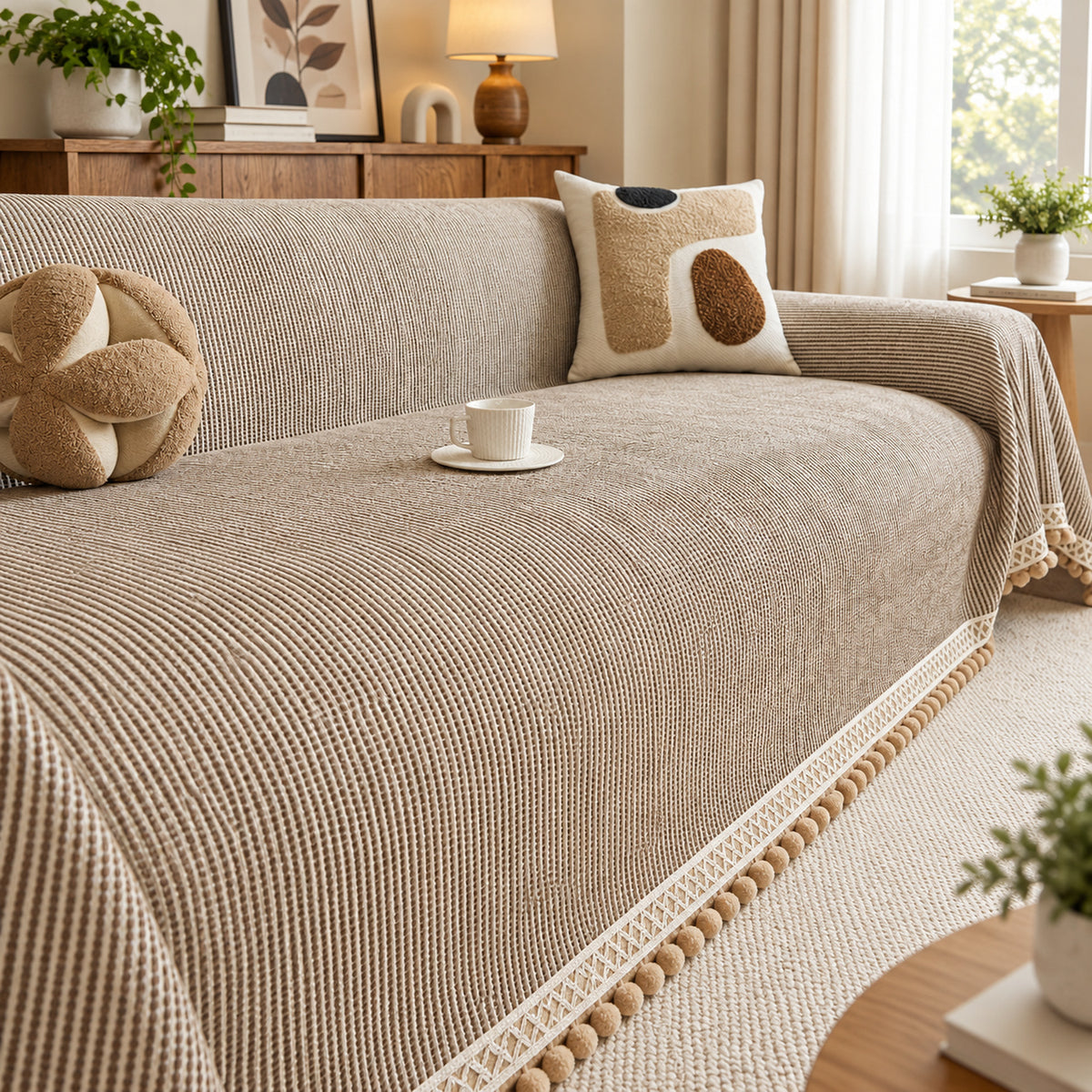 Sofa Cover & Sofa Throw | Ribbed Chenille Sofa Protector | Machine Washable