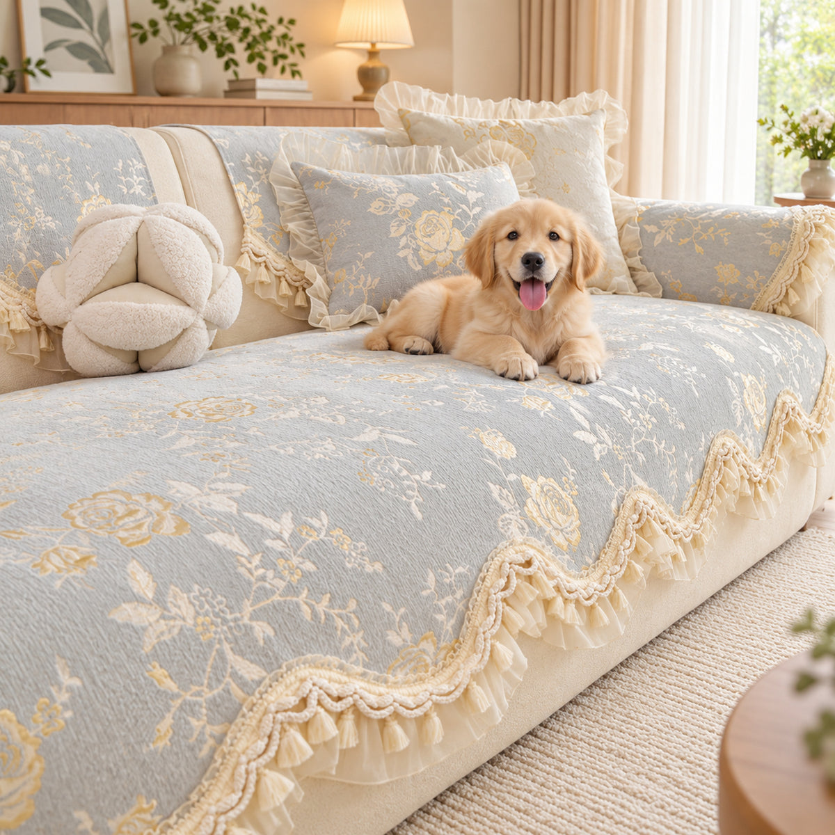 Sofa Cover | Non-Slip & Machine Washable | Chateau Rose Floral Chenille