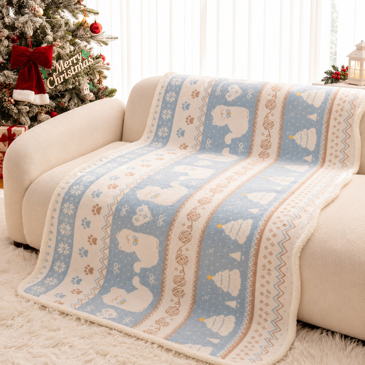 Christmas Sofa Cover | Plush, Non-Slip & Machine Washable | Pastel Winter
