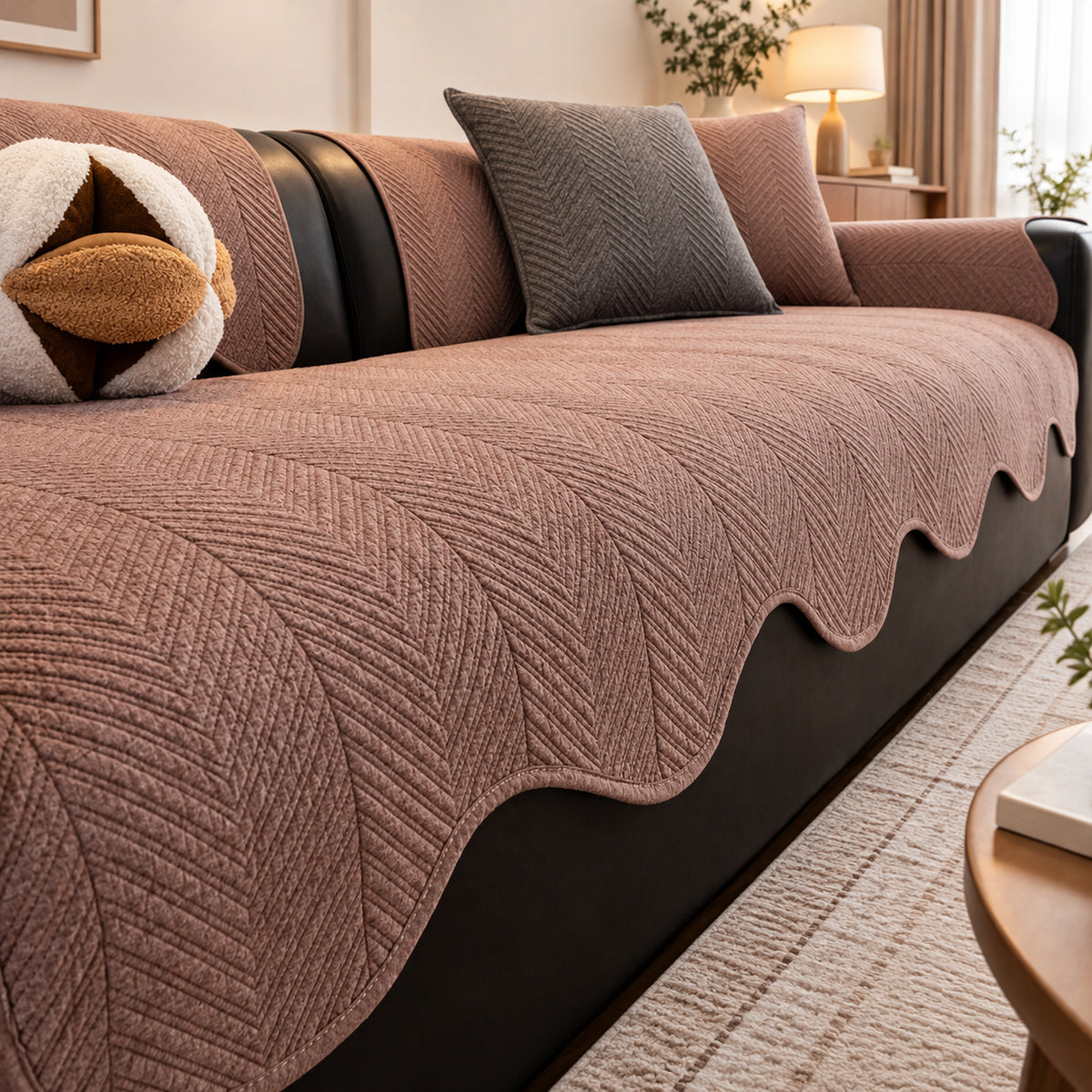 Cotton Herringbone Sofa Cover | Non-Slip Sofa Protector | Machine Washable