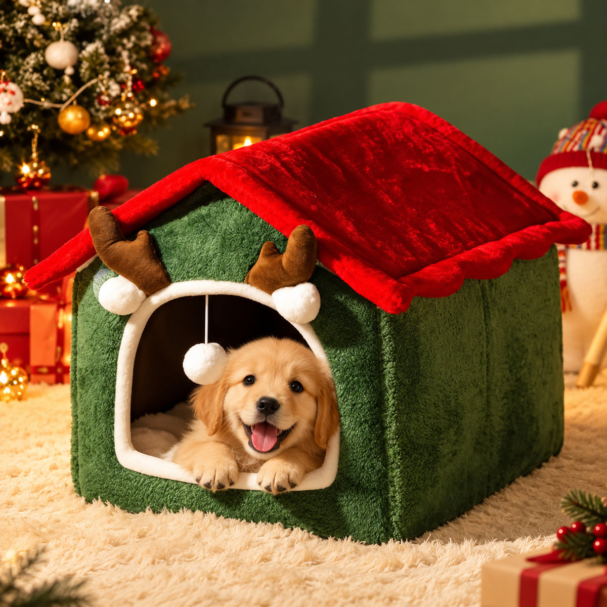 Christmas Dog Bed & Cat Bed | Washable Reindeer Cave