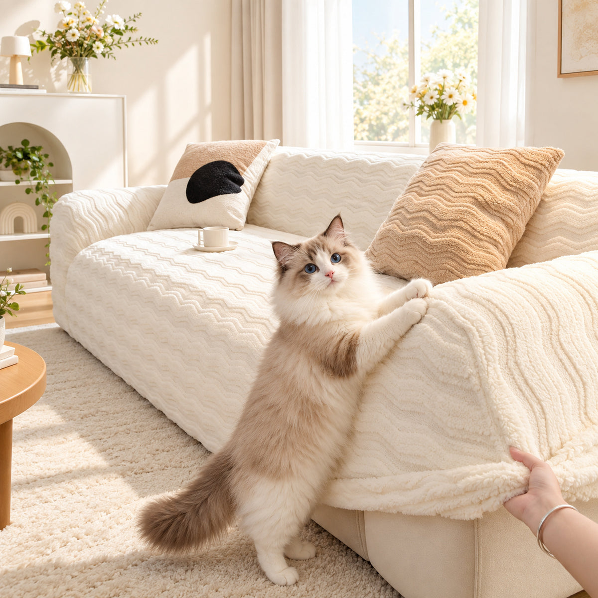 Sofa Cover | Winter Flannel Sofa Protector | Washable & Anti-Scratch