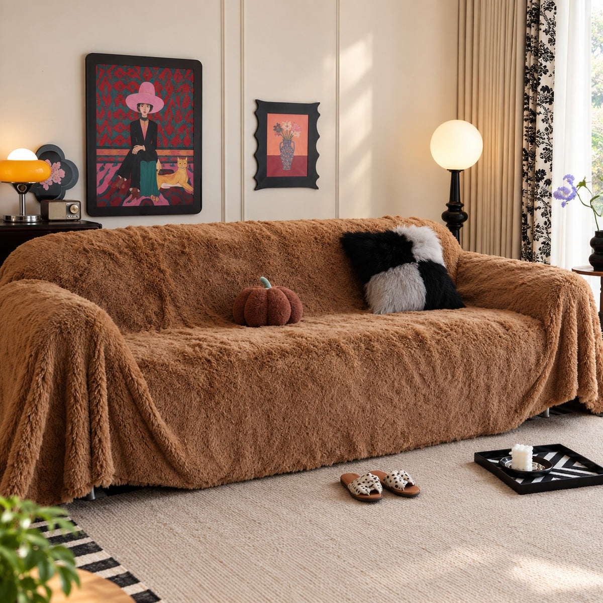 Sofa Cover | Plush Flannel Sofa Throw | Long-Pile Sofa Protector