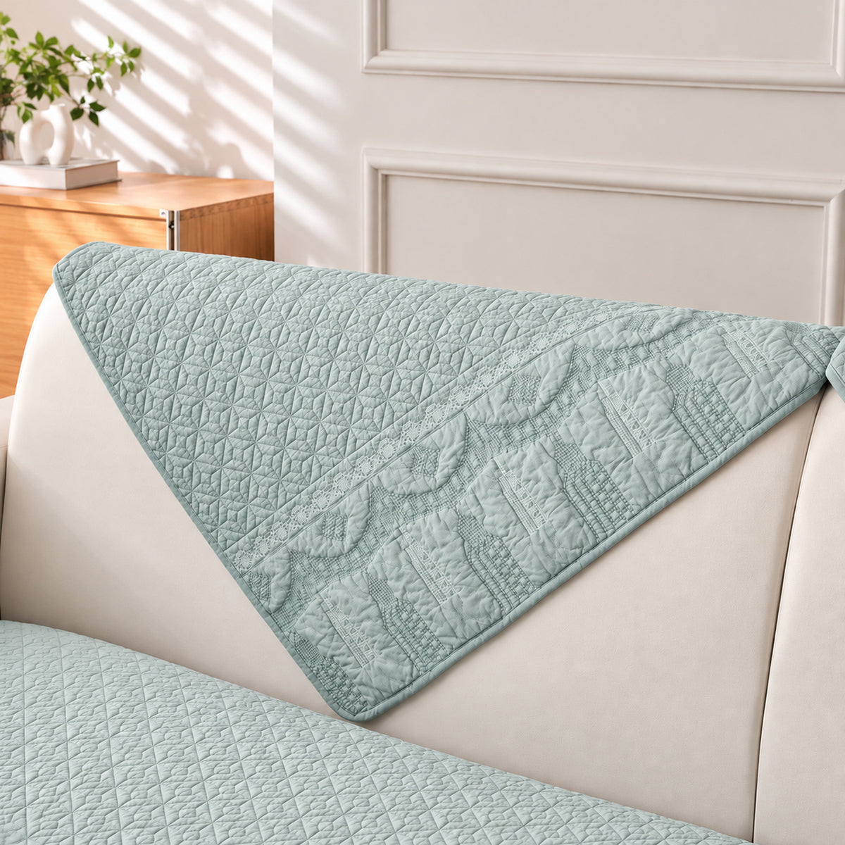 Embroidered Cotton Sofa Cover | Non-Slip Sofa Protector | Machine Washable