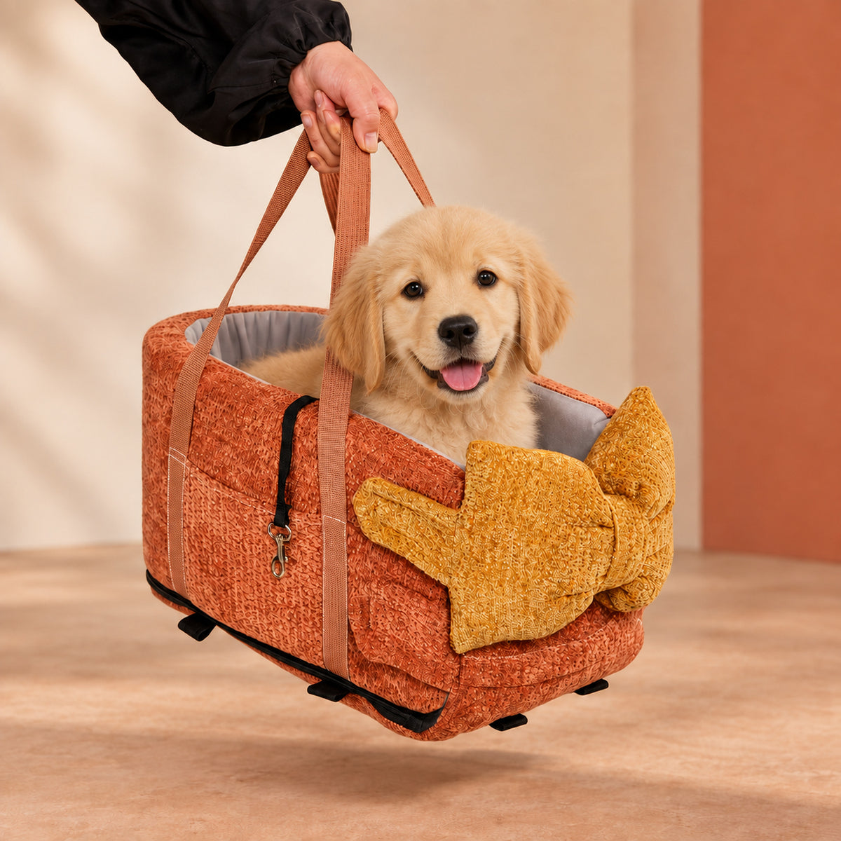 Dog Car Seat & Carrier Bag | Chenille with Carry Handles & Removable Cover