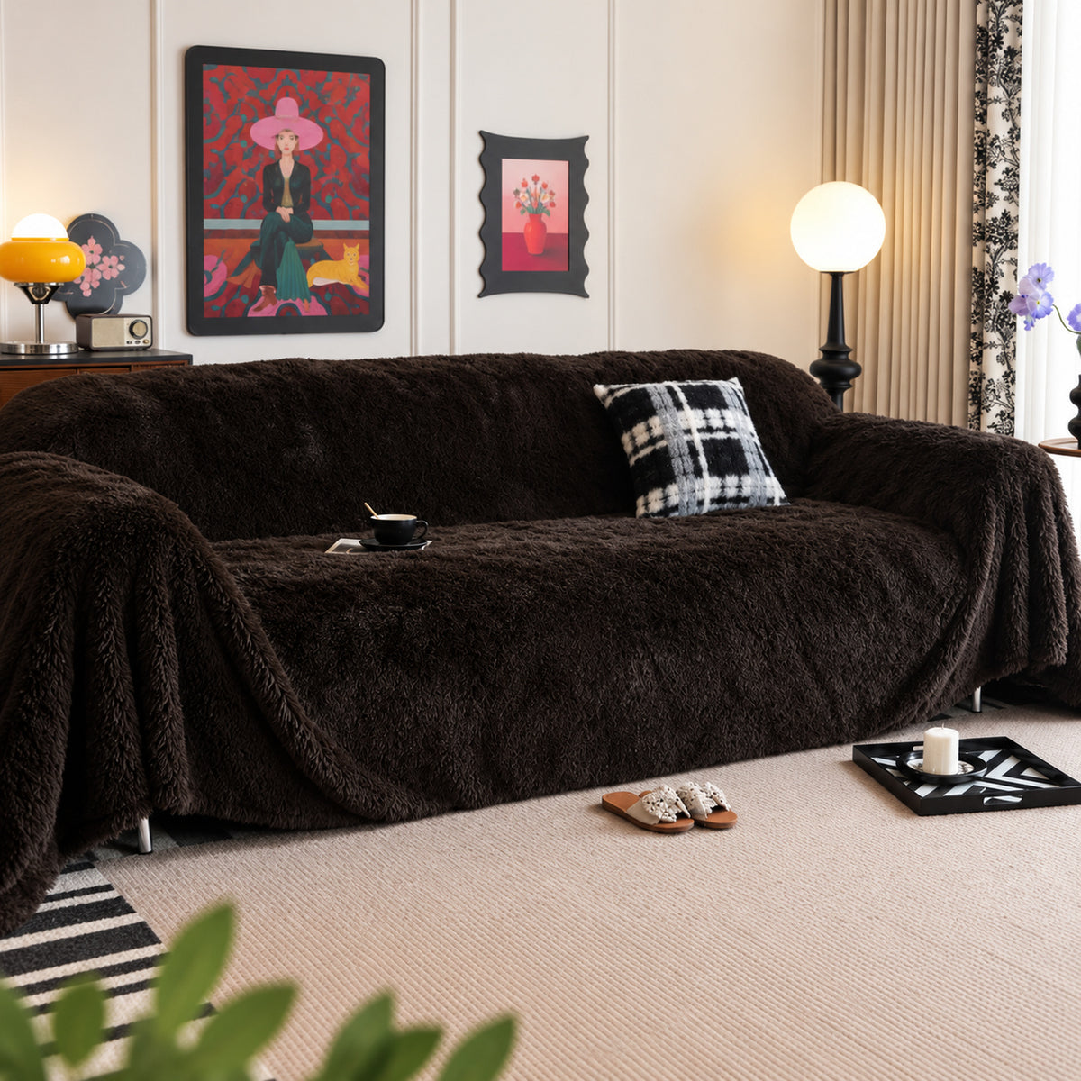 Sofa Cover | Plush Flannel Sofa Throw | Long-Pile Sofa Protector