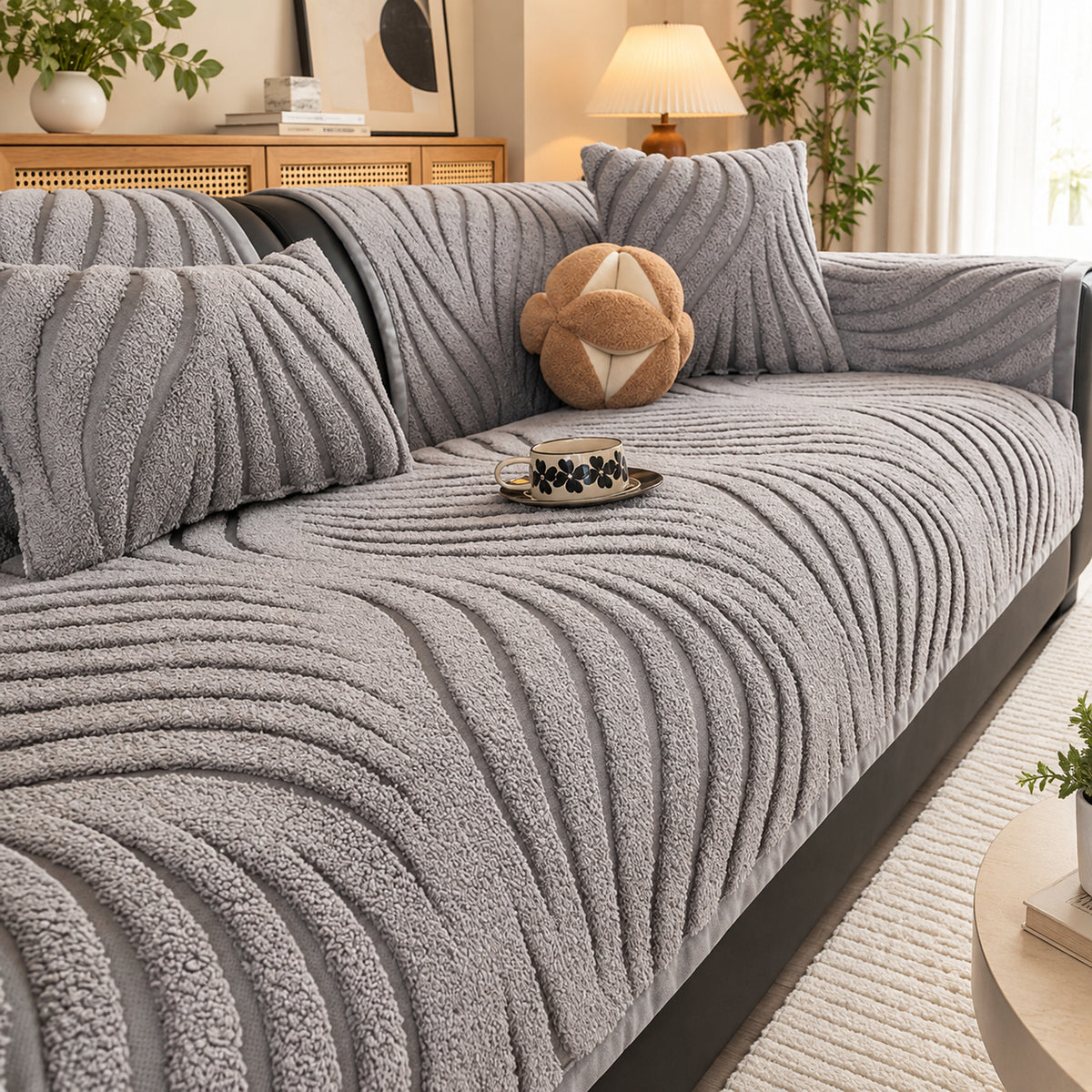 Ribbed Plush Sofa Cover | Non-Slip | Machine-Washable Sofa Protector