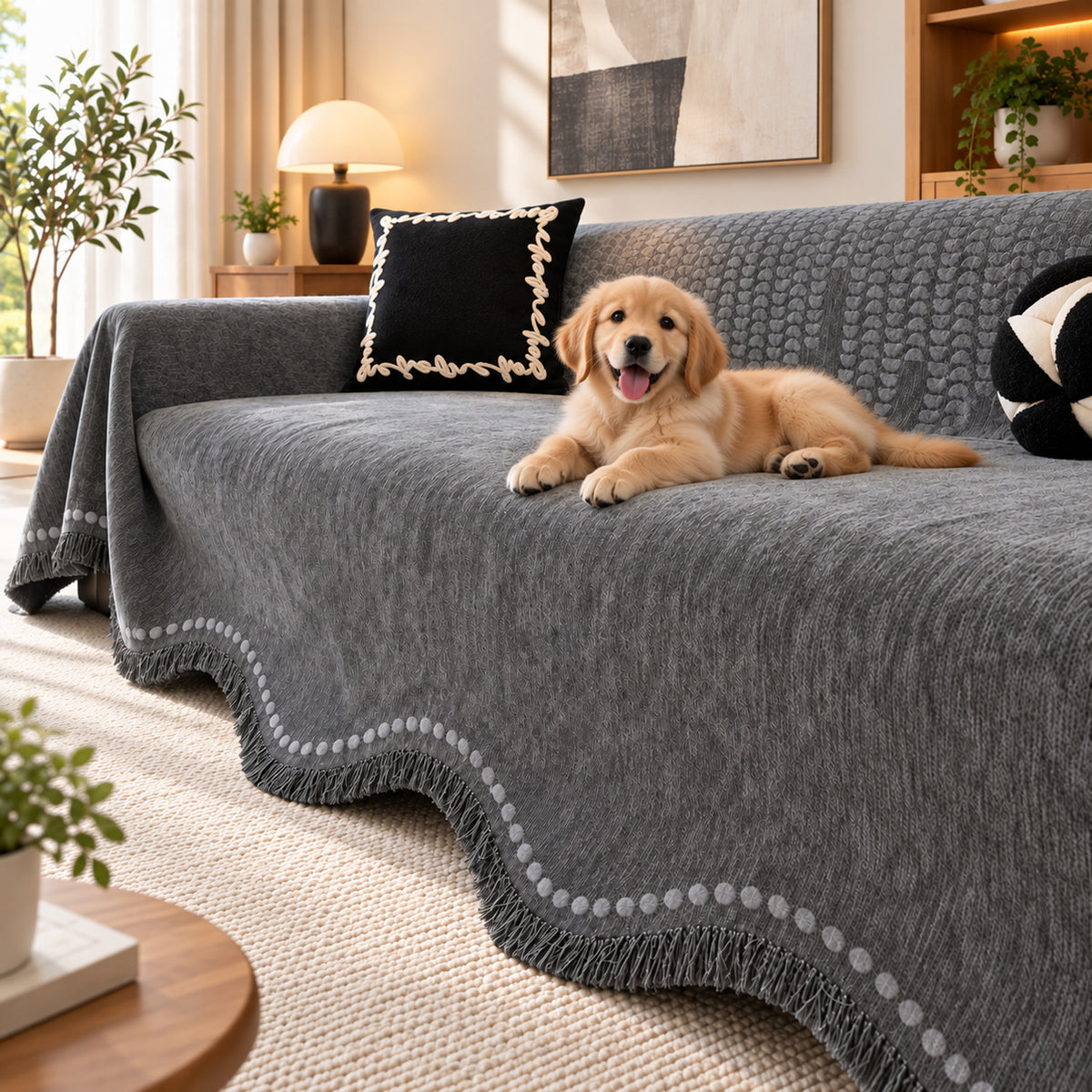 Sofa Cover | Textured Chenille Sofa Throw | Non-Slip & Machine Washable