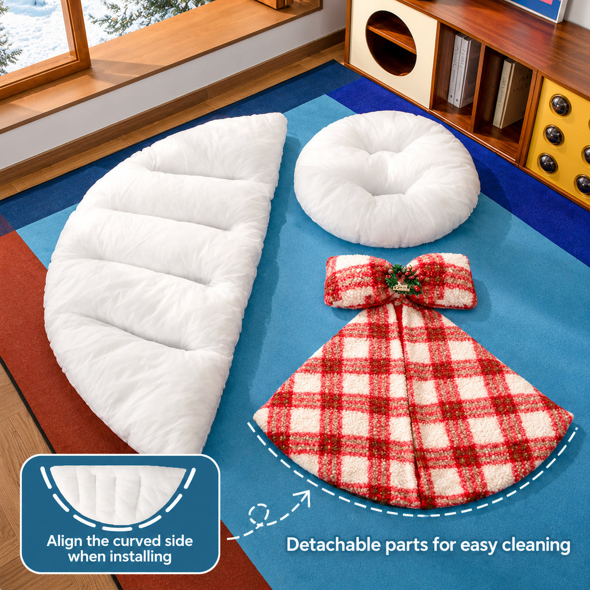 Christmas Dog Bed | Washable Checked Cave for Cat & Dog