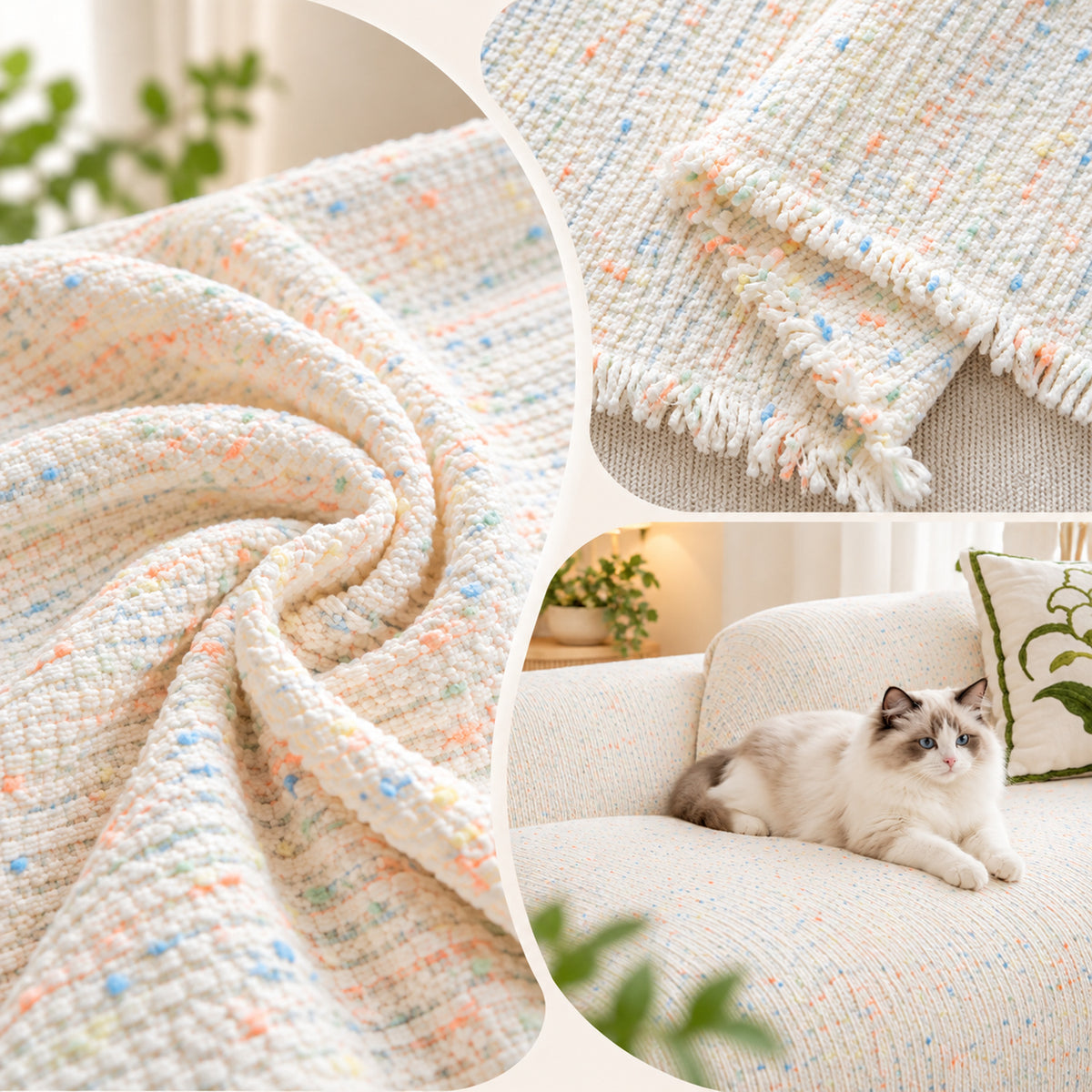 Pastel Colour Chenille Sofa Cover | Non-Slip & Machine-Washable
