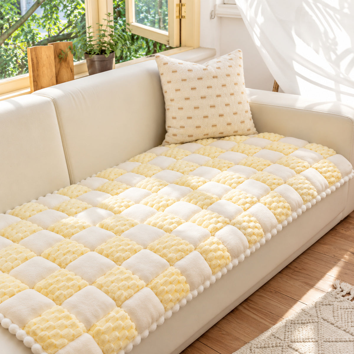 Quilted Plush Sofa Cover | Non-Slip Sofa Protector | Machine Washable