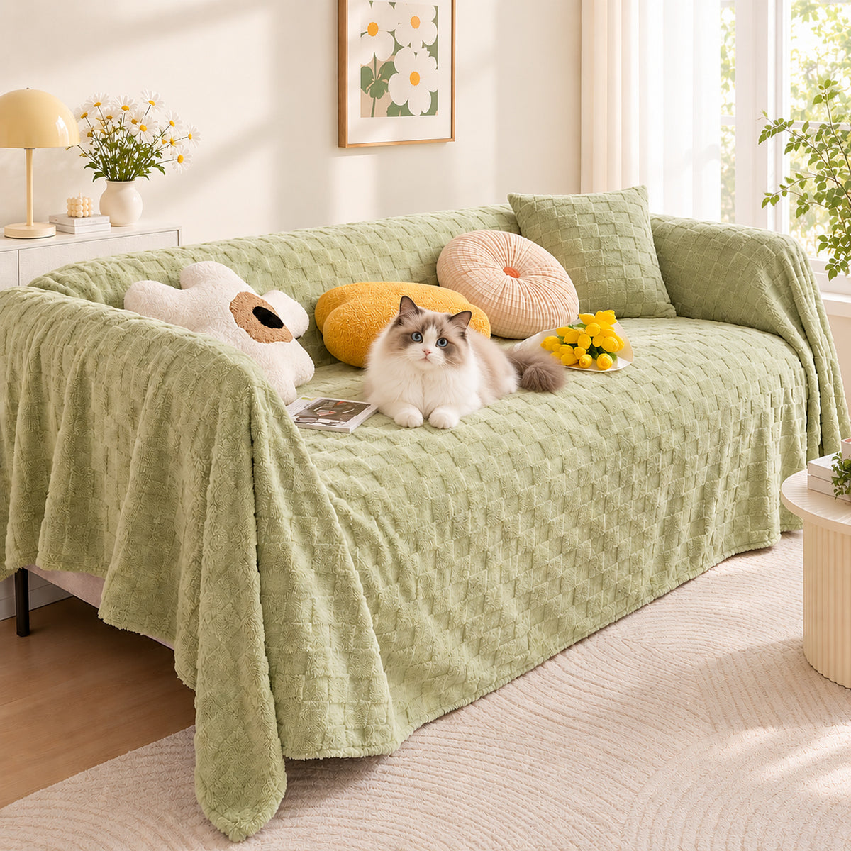 Sofa Cover | Double-Sided Plush Flannel Sofa Throw | Warmth for Autumn & Winter