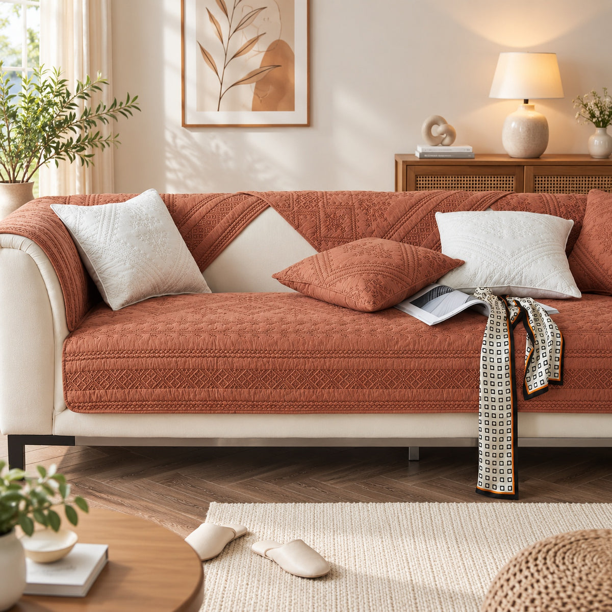 Diamond Sofa Cover | 100% Washed Cotton | Non-Slip & Washable