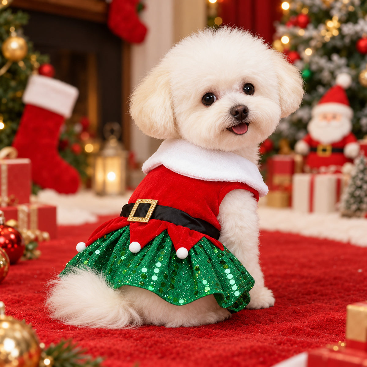 Christmas Dog Outfit | Sparkly Christmas Dress for Dogs & Cats
