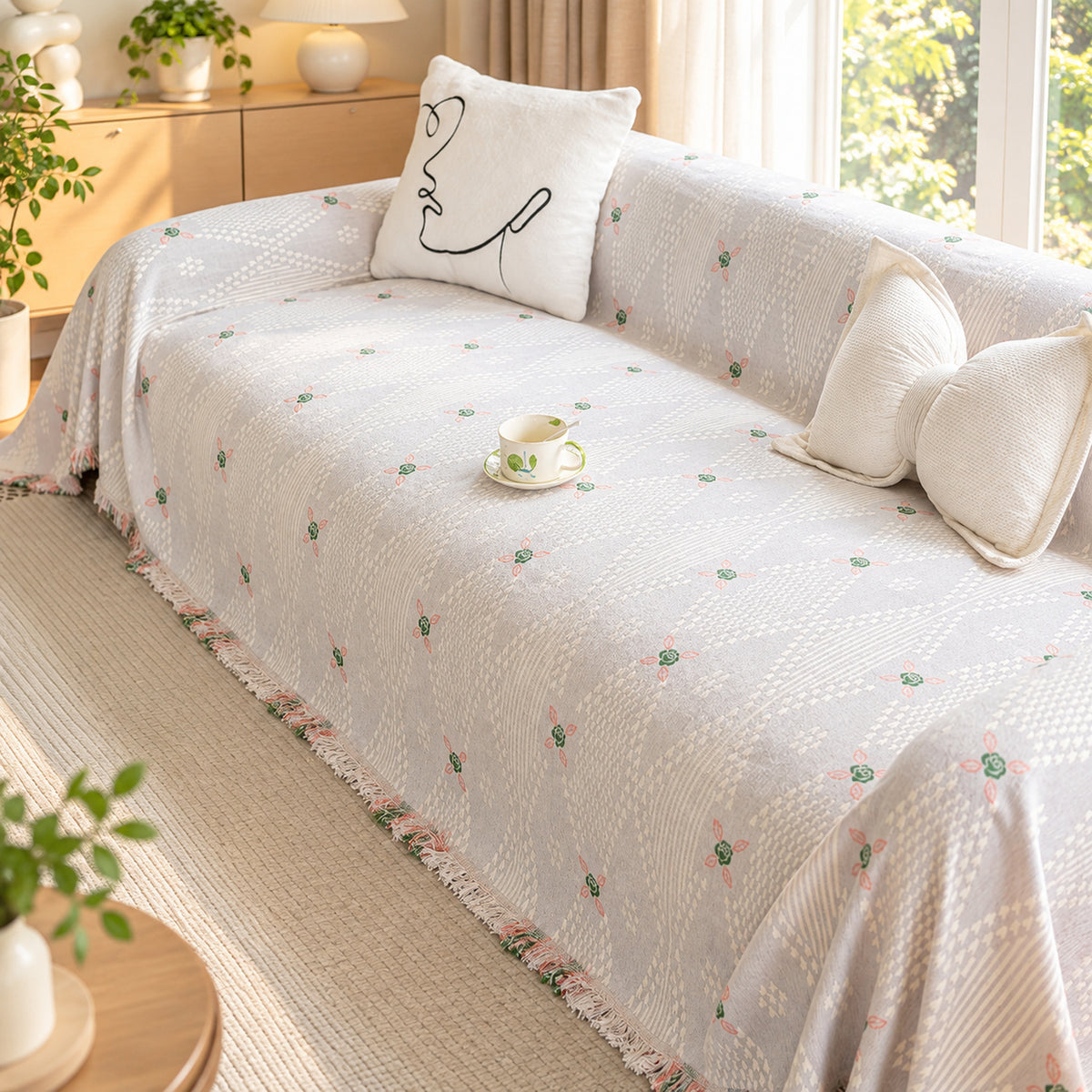 Floral Sofa Cover | Chenille Sofa Throw | Non-Slip, Scratch-Resistant