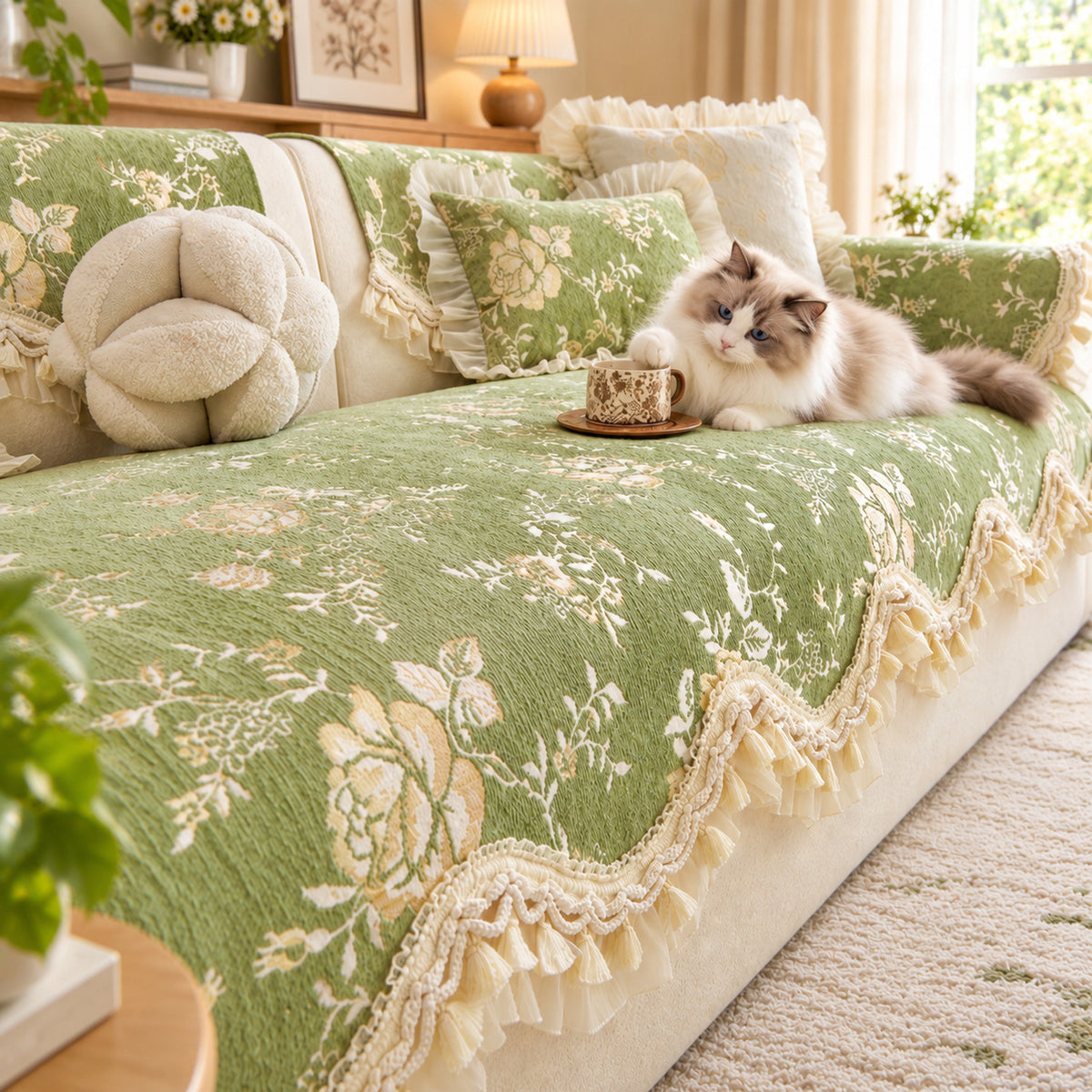 Sofa Cover | Non-Slip & Machine Washable | Chateau Rose Floral Chenille