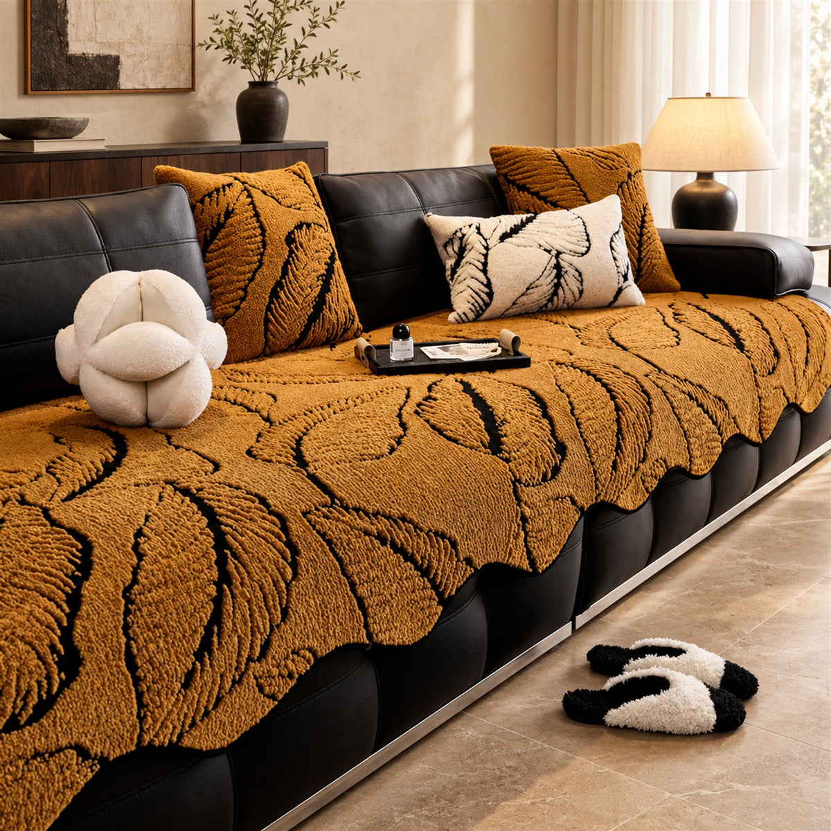Leaf Tufted Sofa Cover | Thick Plush | Non-Slip & Machine Washable