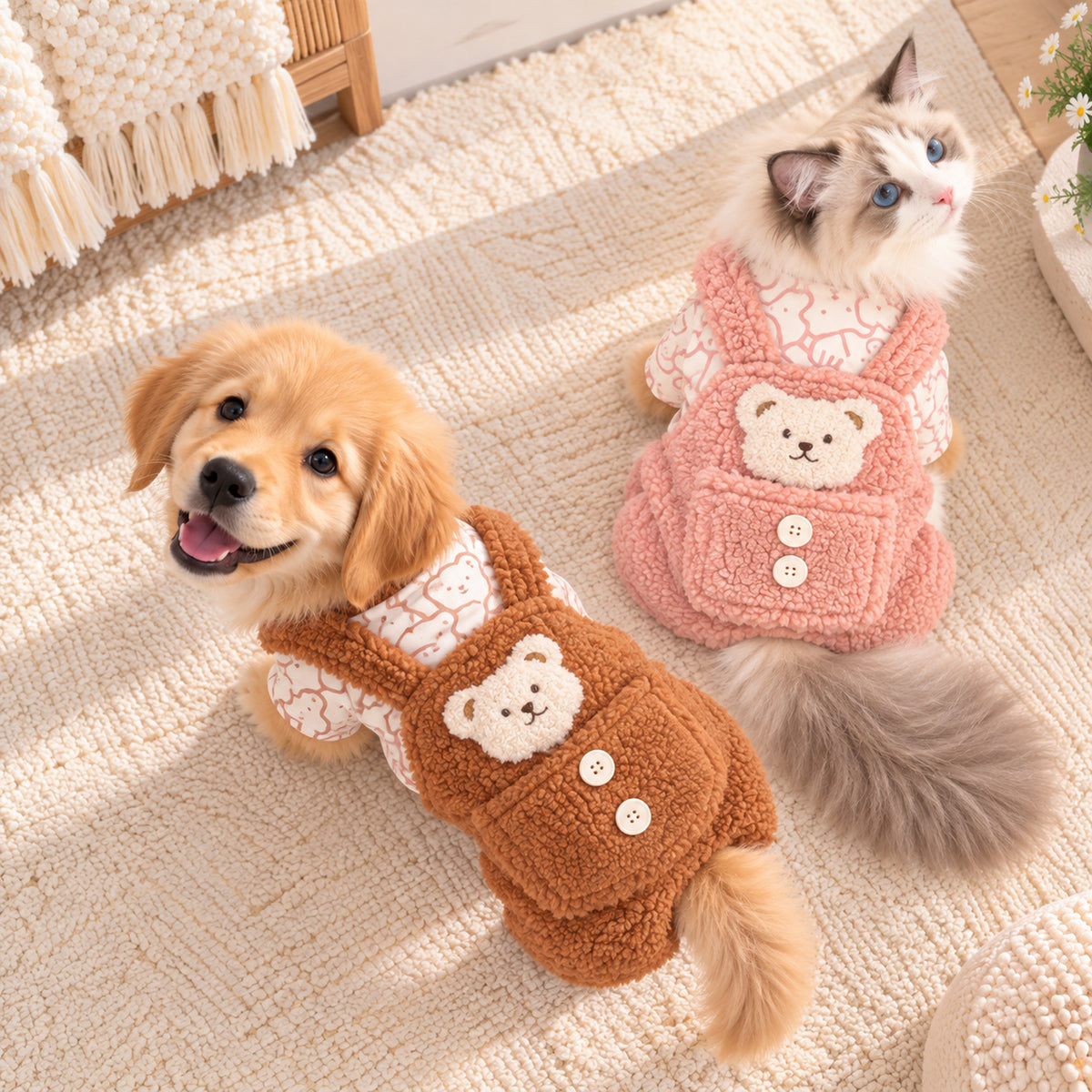Dog Jumper with Teddy Bear Detail | Cosy Winter Outfit for Dogs & Cats