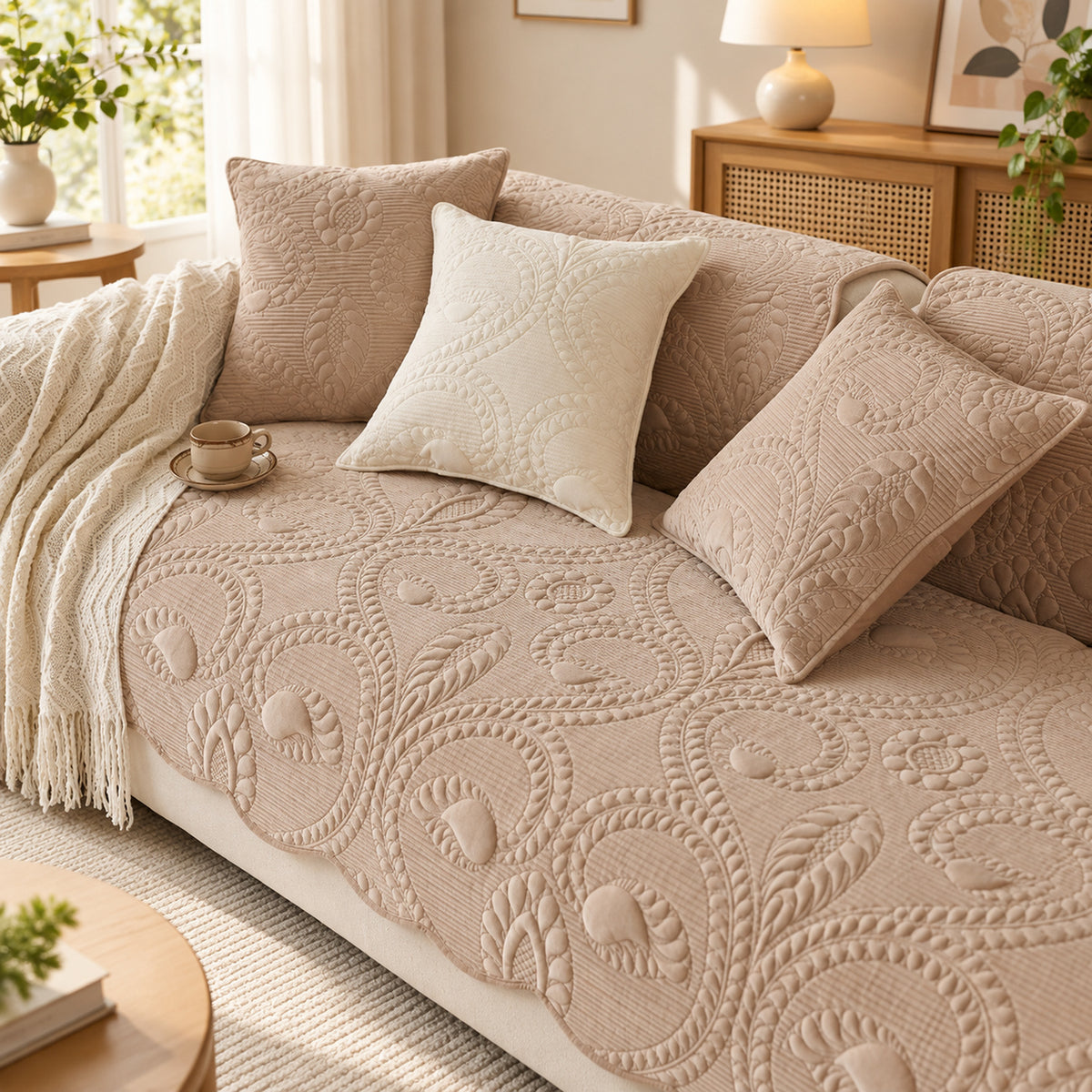 Paisley Sofa Cover | Non-Slip Flannel Sofa Protector | Machine Washable & Pet-Friendly