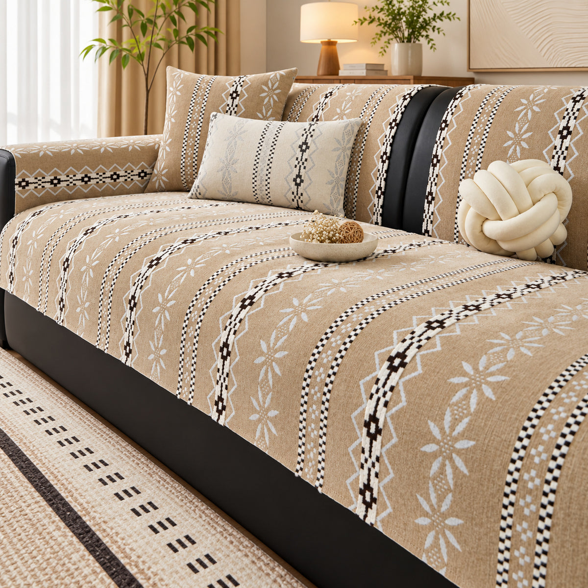 Nordic Geometric Chenille Sofa Cover | Non-Slip & Machine Washable