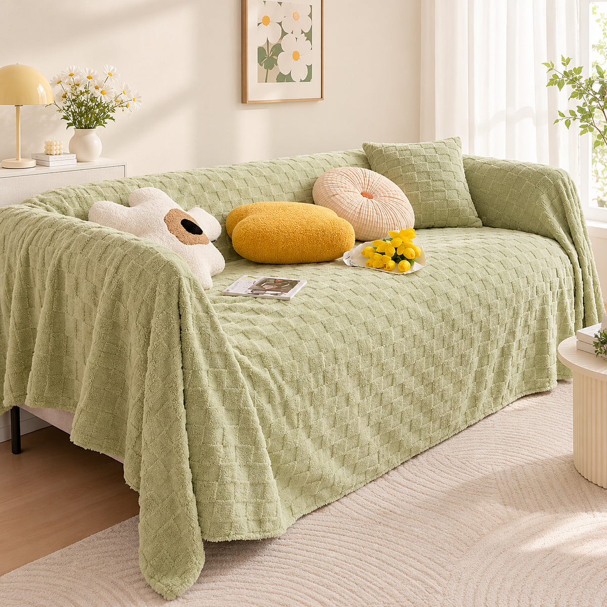 Sofa Cover | Double-Sided Plush Flannel Sofa Throw | Warmth for Autumn & Winter