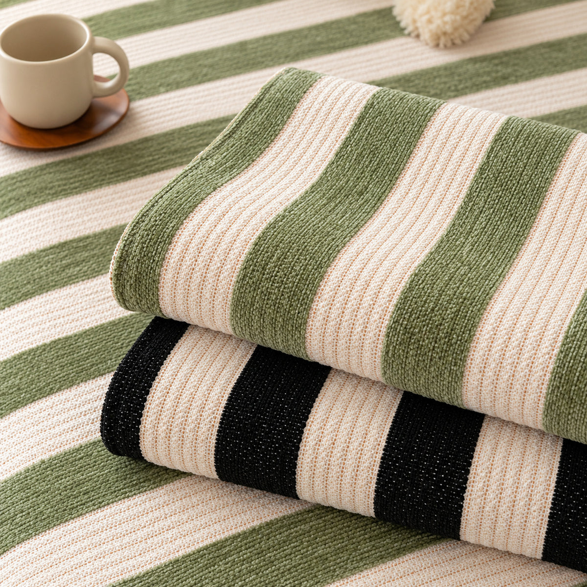 Chenille Sofa Cover | Non-Slip & Machine-Washable | Sofa Protector with Stripes and Fringe