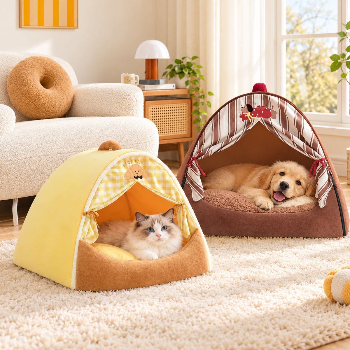 Dog Bed & Cat Bed | All-Season Cave with Washable Cushion & Non-Slip Base