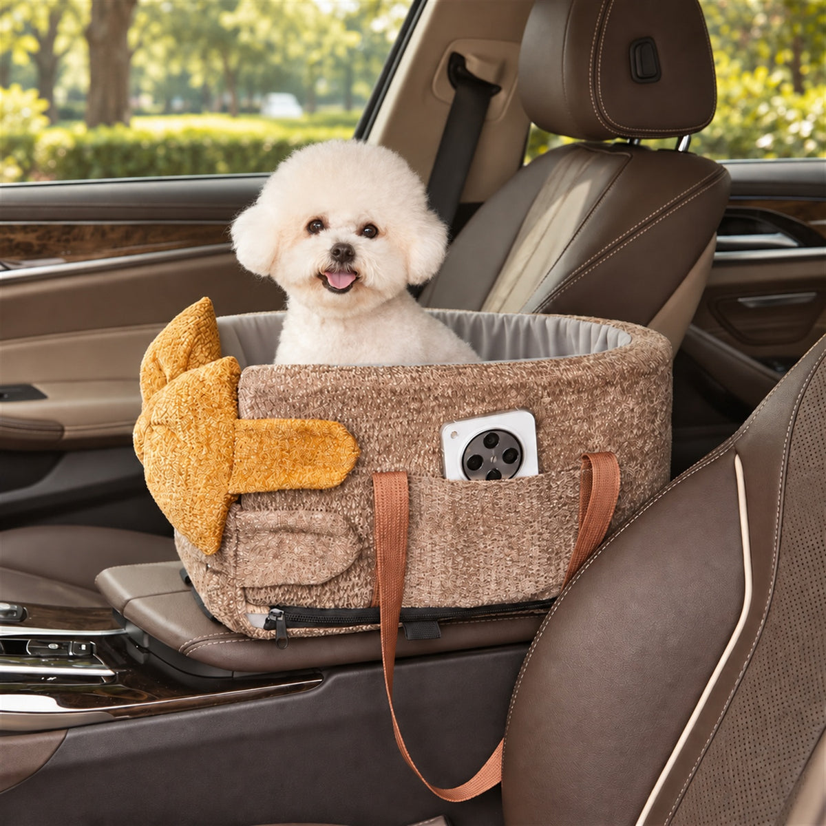 Dog Car Seat & Carrier Bag | Chenille with Carry Handles & Removable Cover
