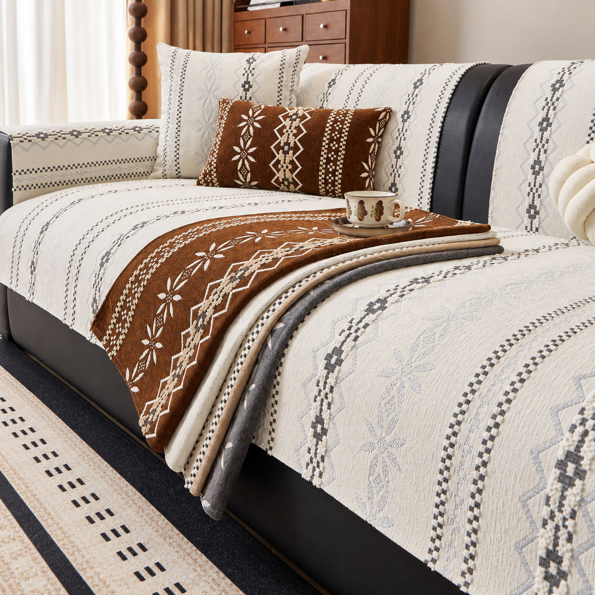 Nordic Geometric Chenille Sofa Cover | Non-Slip & Machine Washable