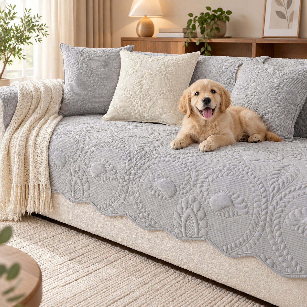 Paisley Sofa Cover | Non-Slip Flannel Sofa Protector | Machine Washable & Pet-Friendly