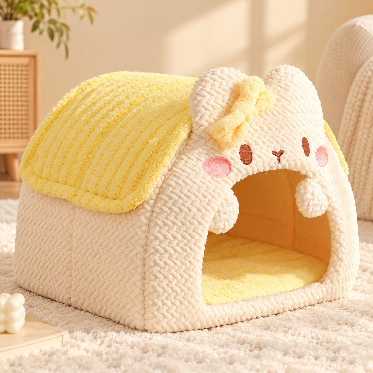 Small Dog Bed & Cat Bed | Washable Bunny-Shaped Cave | Cosy All-Season Hideaway