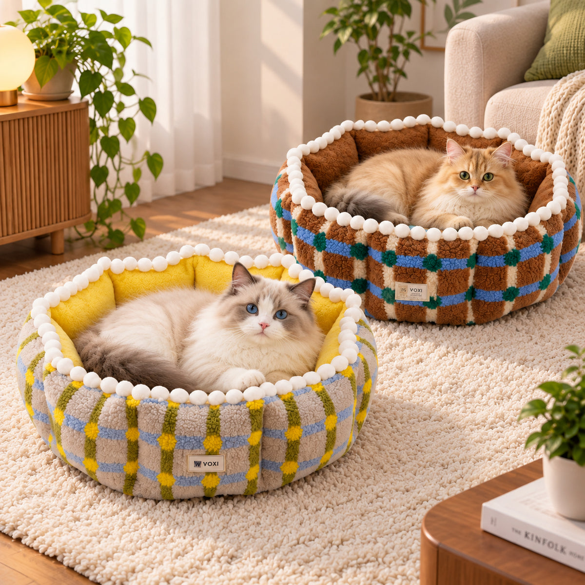 Cat & Dog Bed | Warm Double-Sided Pom-Pom Bed with Removable, Washable Pad