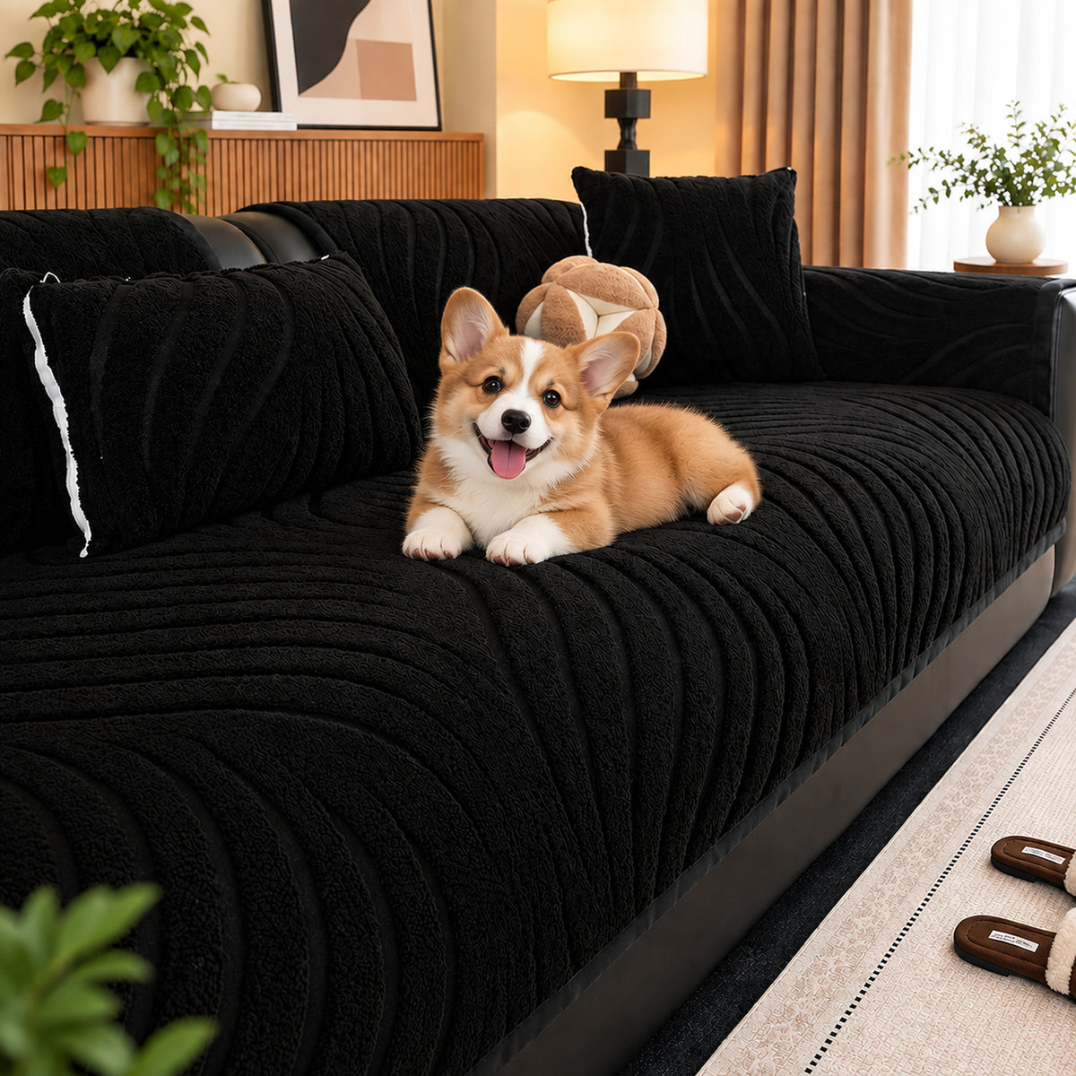 Ribbed Plush Sofa Cover | Non-Slip | Machine-Washable Sofa Protector