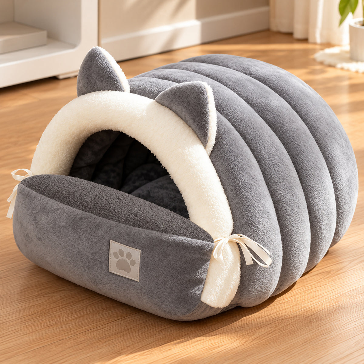 Cat Bed | Soft Fleece Winter Cave with Cat-Ear Design