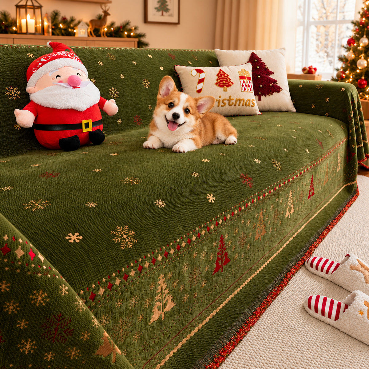 Christmas Sofa Throw | Non-Slip Chenille Sofa Cover | Machine Washable