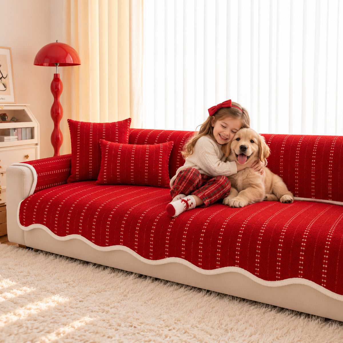 Christmas Sofa Cover | Non-Slip Plush Sofa Protector with Star Detail | Machine Washable