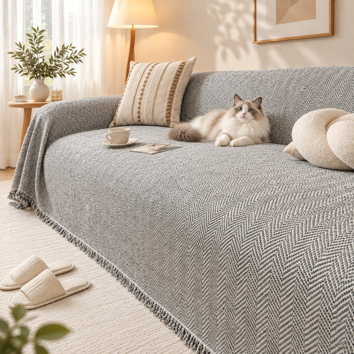 Sofa Cover | Flecked Chenille Sofa Throw | Scratch-Resistant & Machine Washable