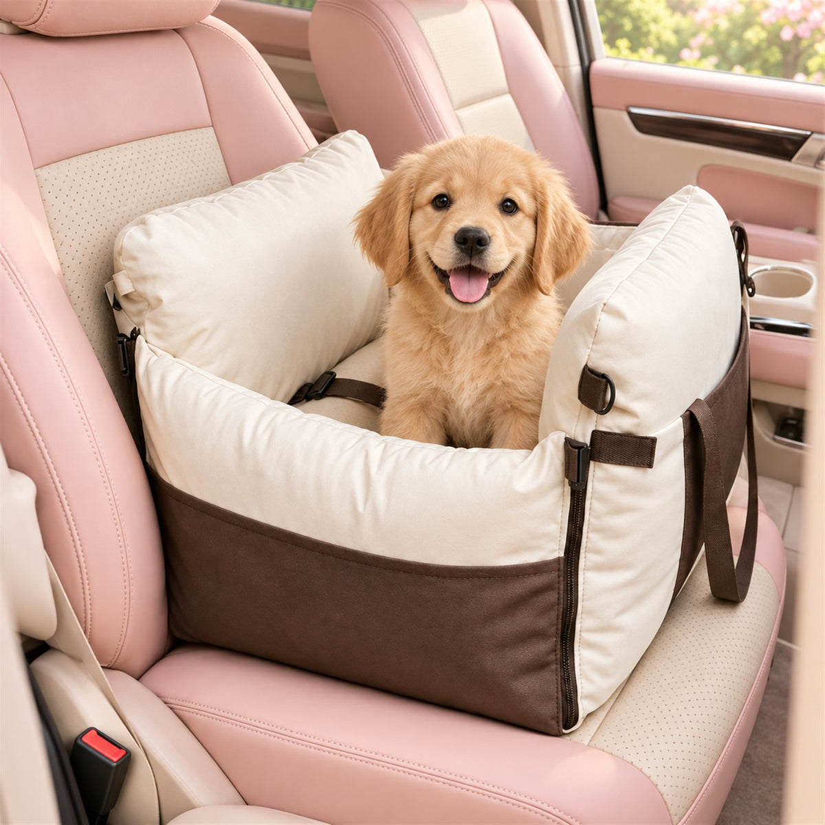 Pet Car Seat & Bed with Side Pockets & Washable Covers