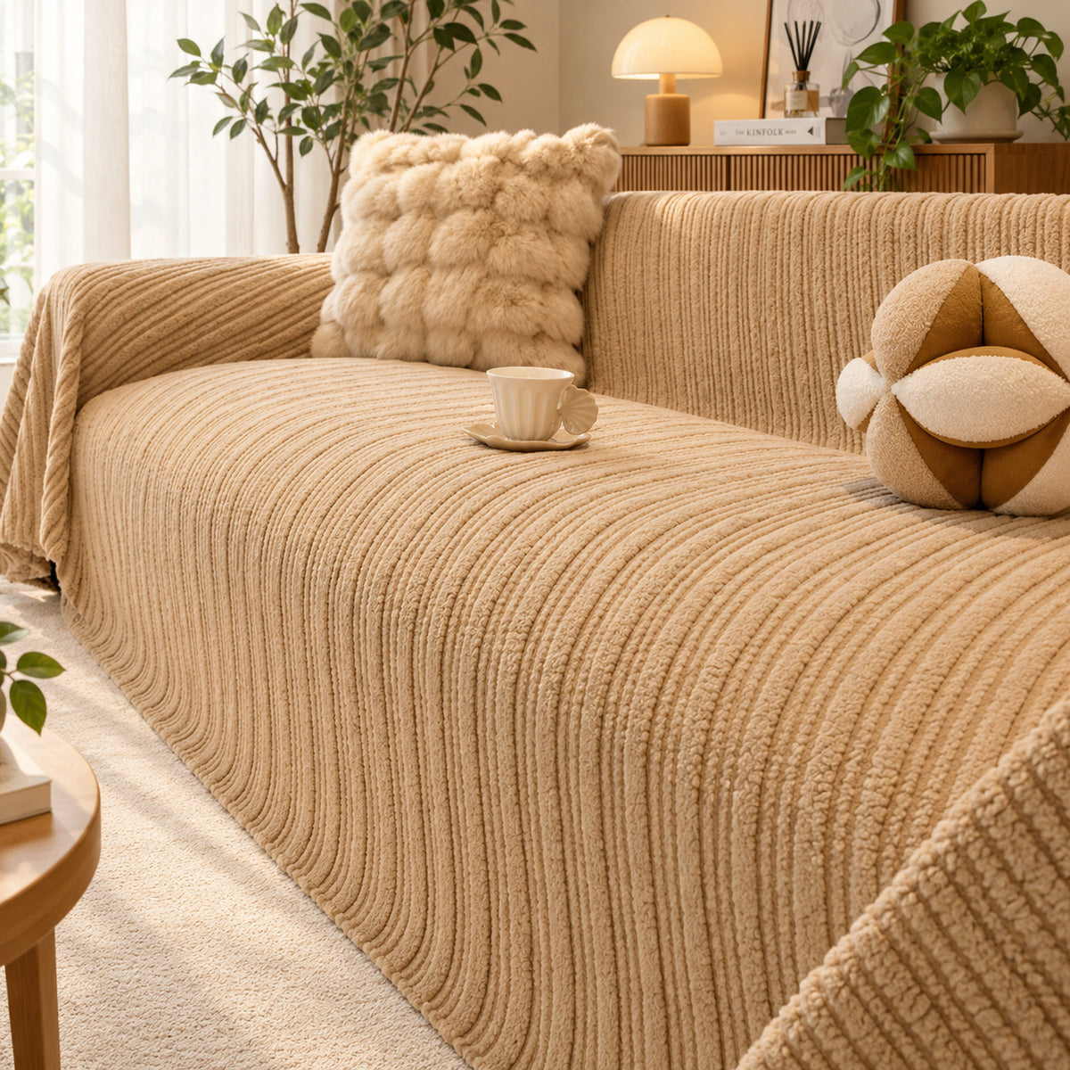 Warm Plush Flannel Sofa Cover | Machine-Washable Sofa Throw