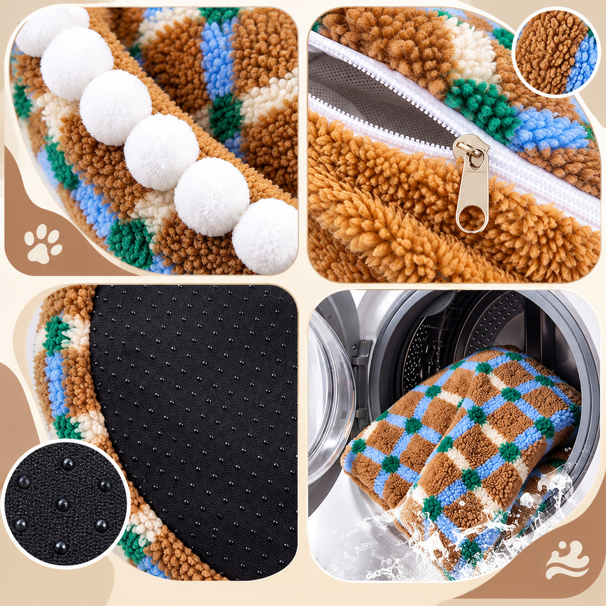 Cat & Dog Bed | Warm Double-Sided Pom-Pom Bed with Removable, Washable Pad