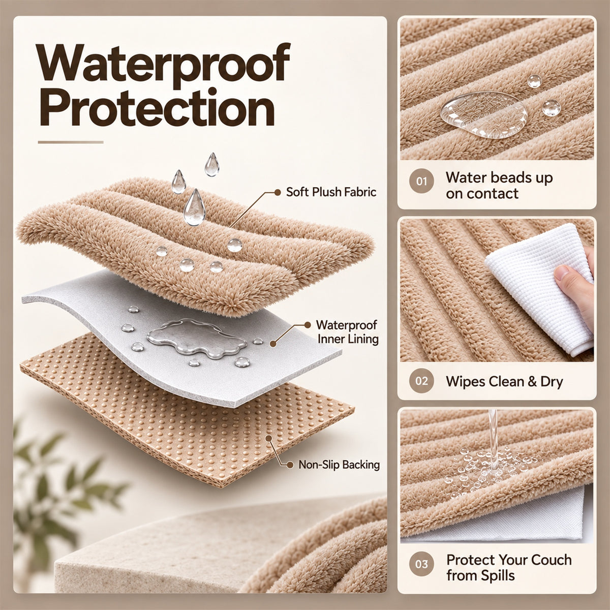 Waterproof Sofa & Recliner Cover | Ribbed Plush | Non-Slip, Machine Washable