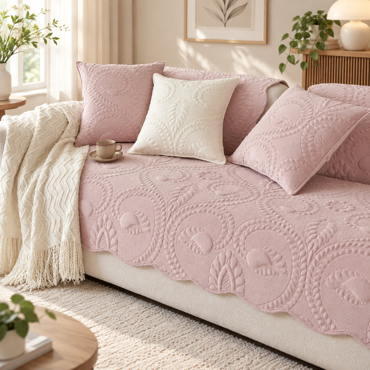 Paisley Sofa Cover | Non-Slip Flannel Sofa Protector | Machine Washable & Pet-Friendly