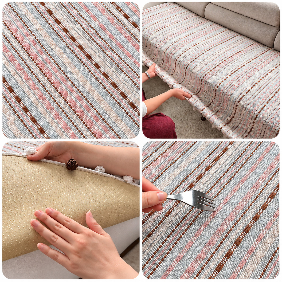 Striped Chenille Sofa Cover | Non-Slip Sofa Protector | Scratch-Resistant