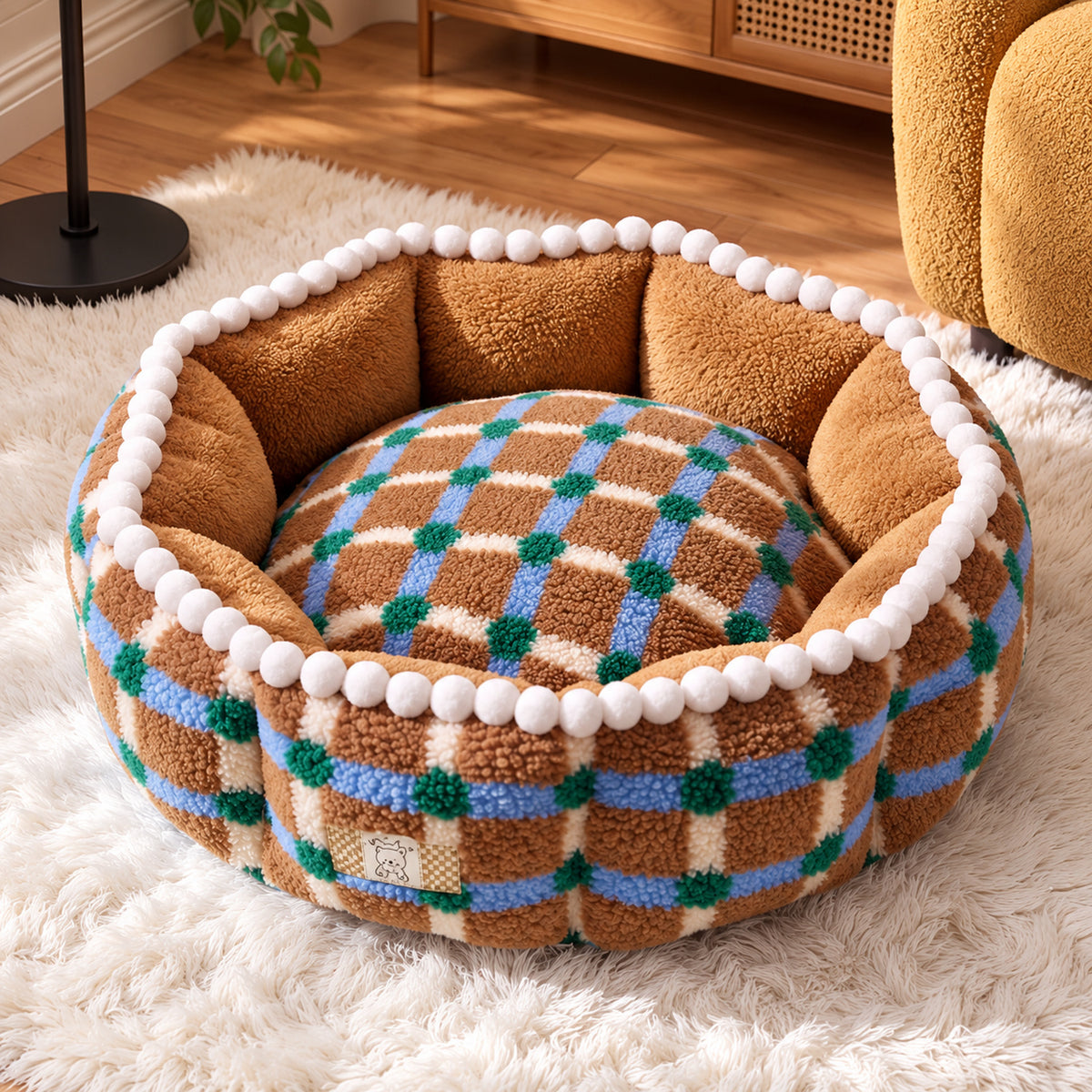 Cat & Dog Bed | Warm Double-Sided Pom-Pom Bed with Removable, Washable Pad