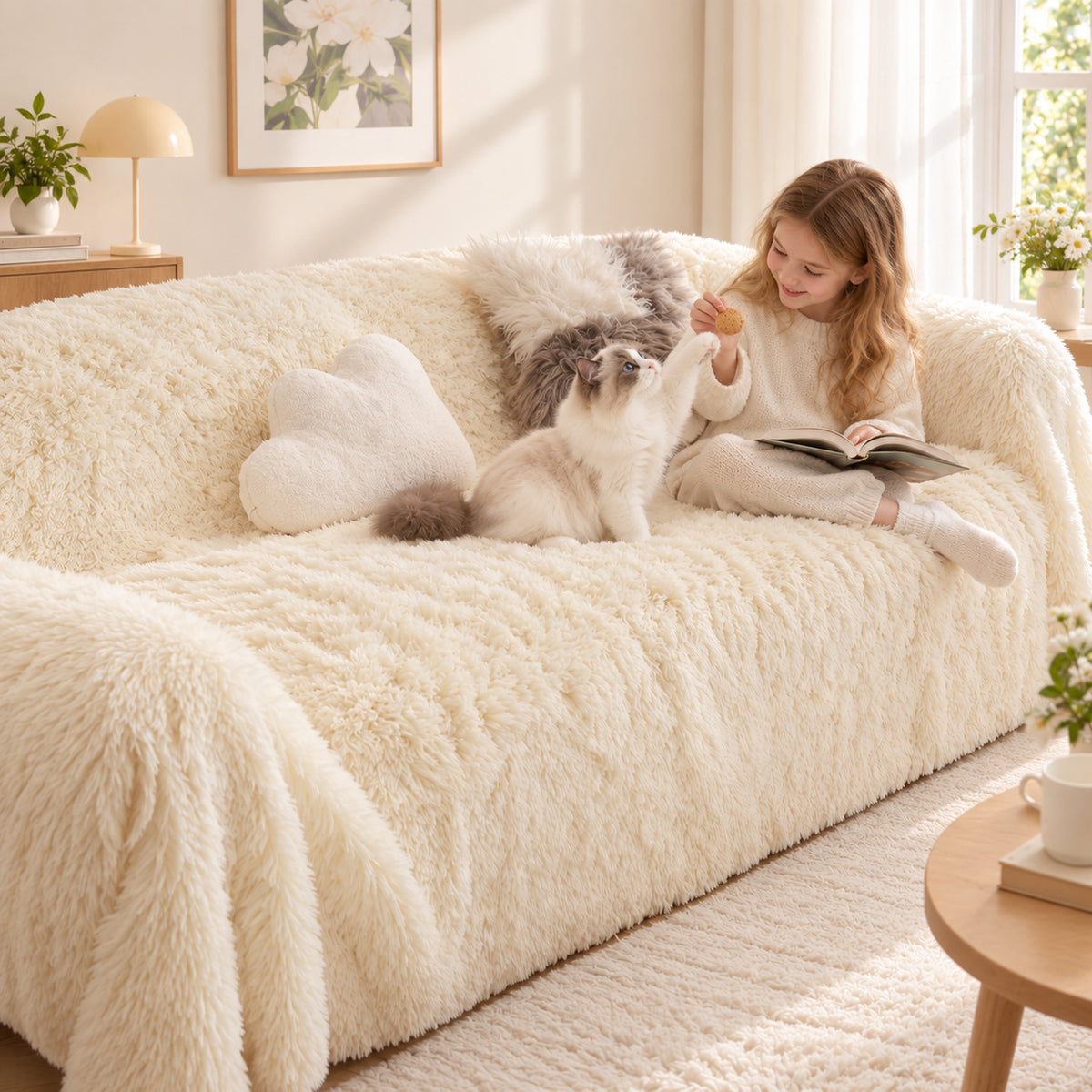 Sofa Cover | Plush Flannel Sofa Throw | Long-Pile Sofa Protector