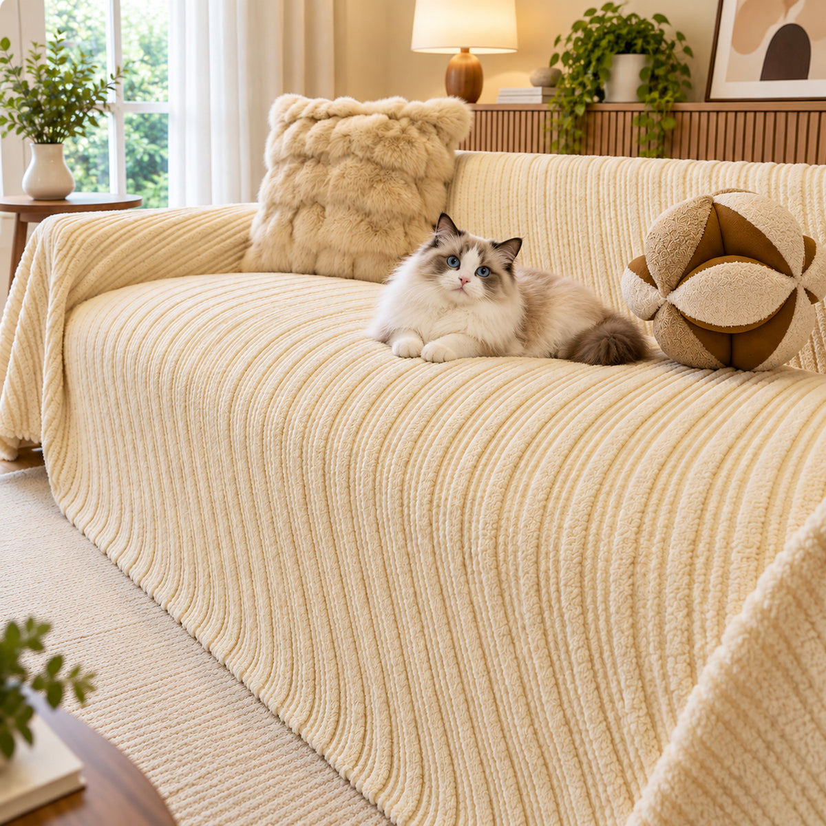 Warm Plush Flannel Sofa Cover | Machine-Washable Sofa Throw