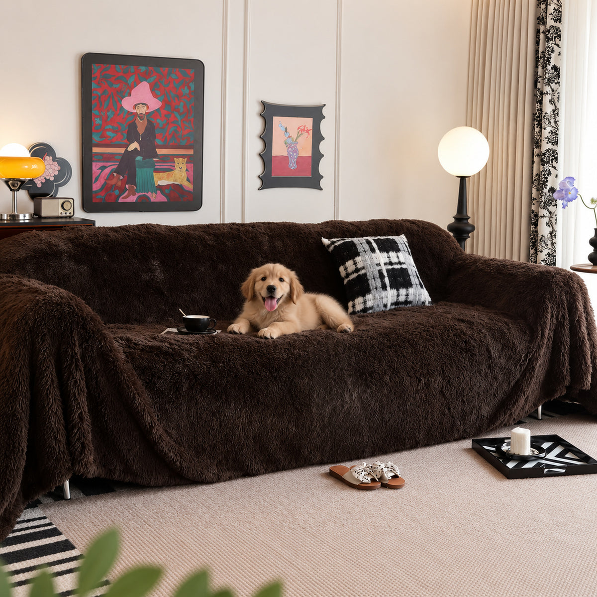 Sofa Cover | Plush Flannel Sofa Throw | Long-Pile Sofa Protector