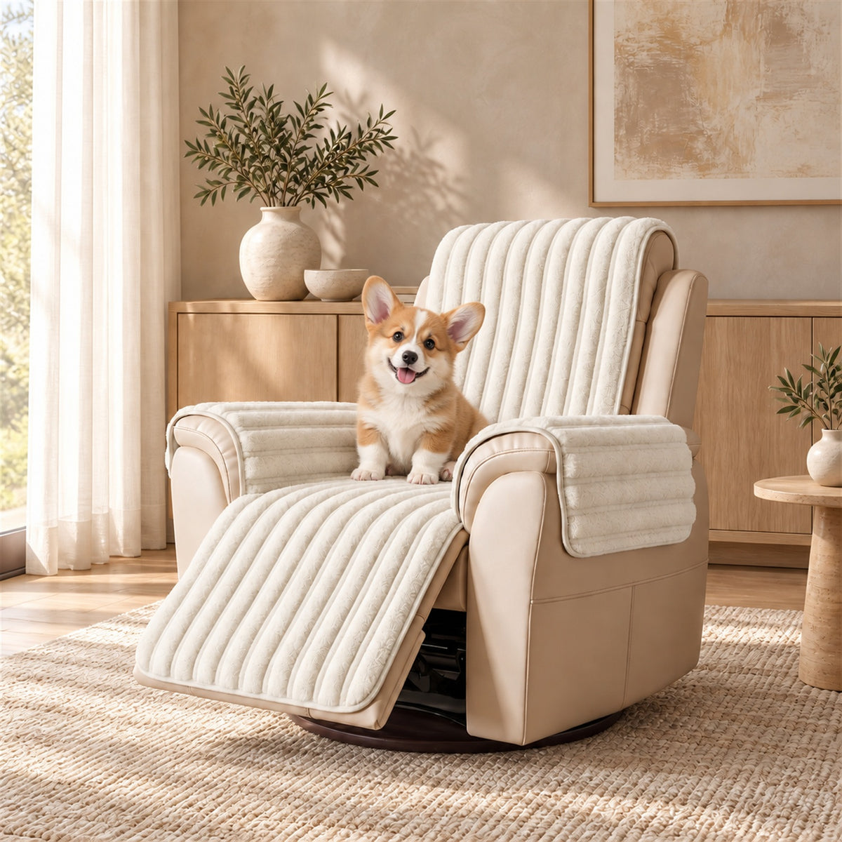 Waterproof Sofa & Recliner Cover | Ribbed Plush | Non-Slip, Machine Washable